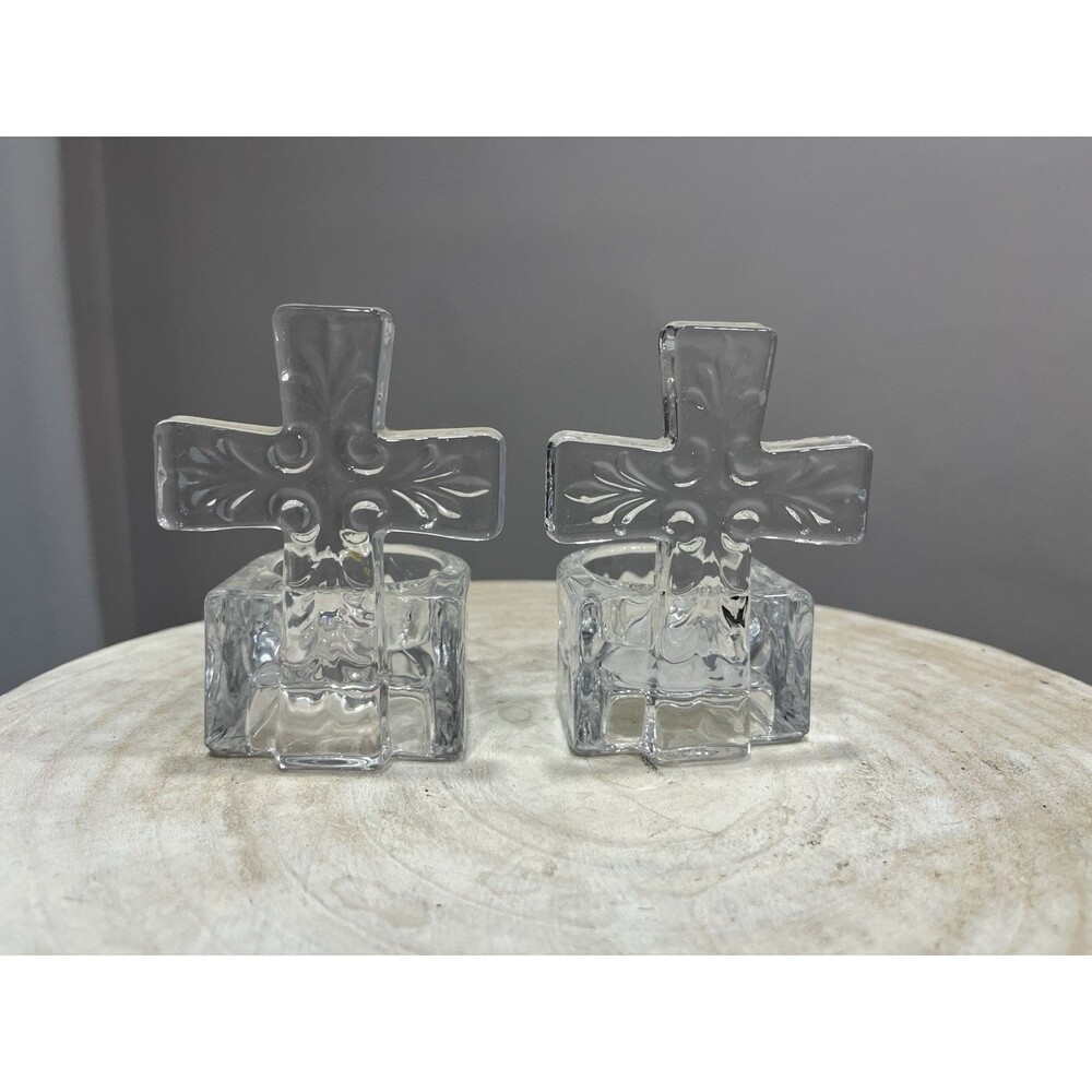 Stonebriar Glass Cross Votive Tealight Candle Holders CKK Home Decor Pair of 2